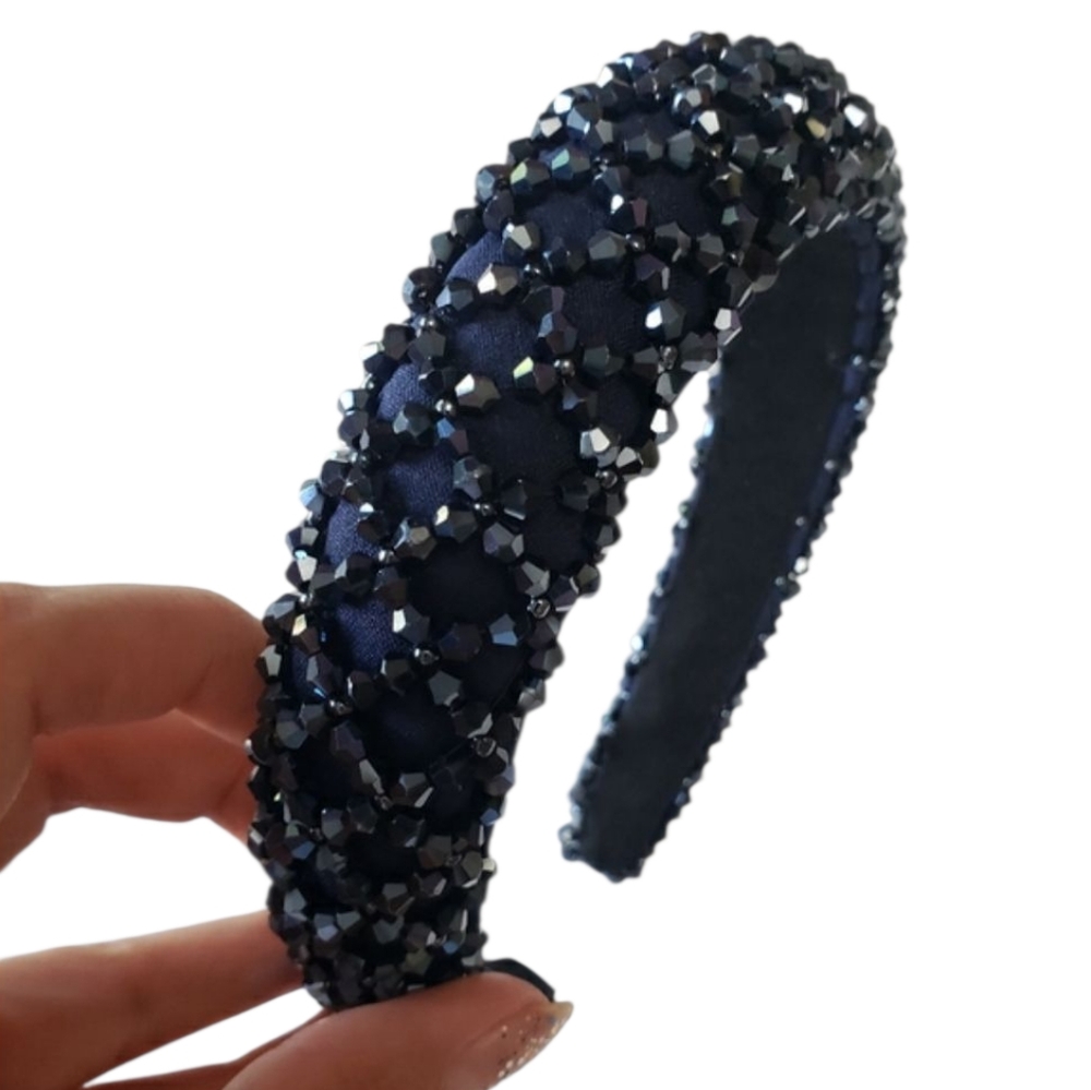 Hair Hoop women Sweet Headband -Rhinestone Crystal Headband _Navy color